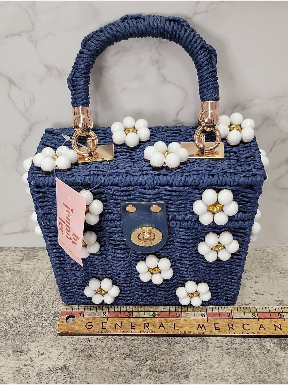 Daisy Embellished Straw Bucket Bag | Rattan Flower Box Purse by Jenna Lee - Picture 10 of 12